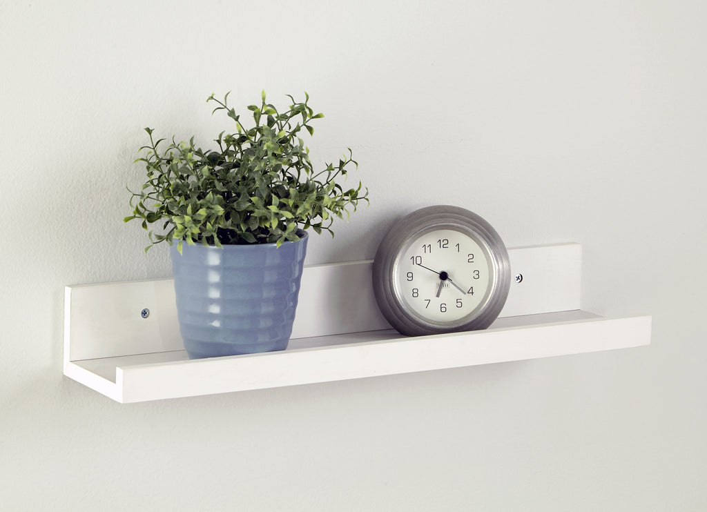 Floating Shelf with Ledge, Wall Mount, 19 in., Storage & Decoration, White Finish