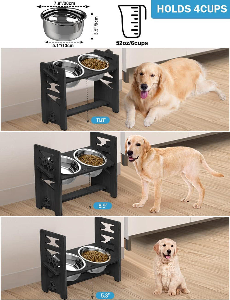 Elevated Dog Bowls, Raised Bowl Stand Adjustable Large/XLarge, Black
