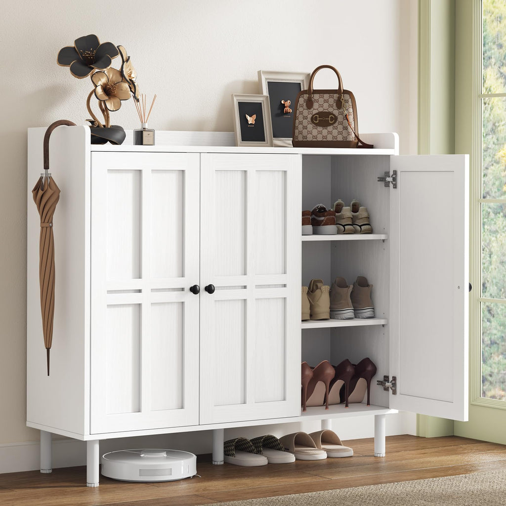 Shoe Cabinet with 3 Doors, Shoe Rack, White