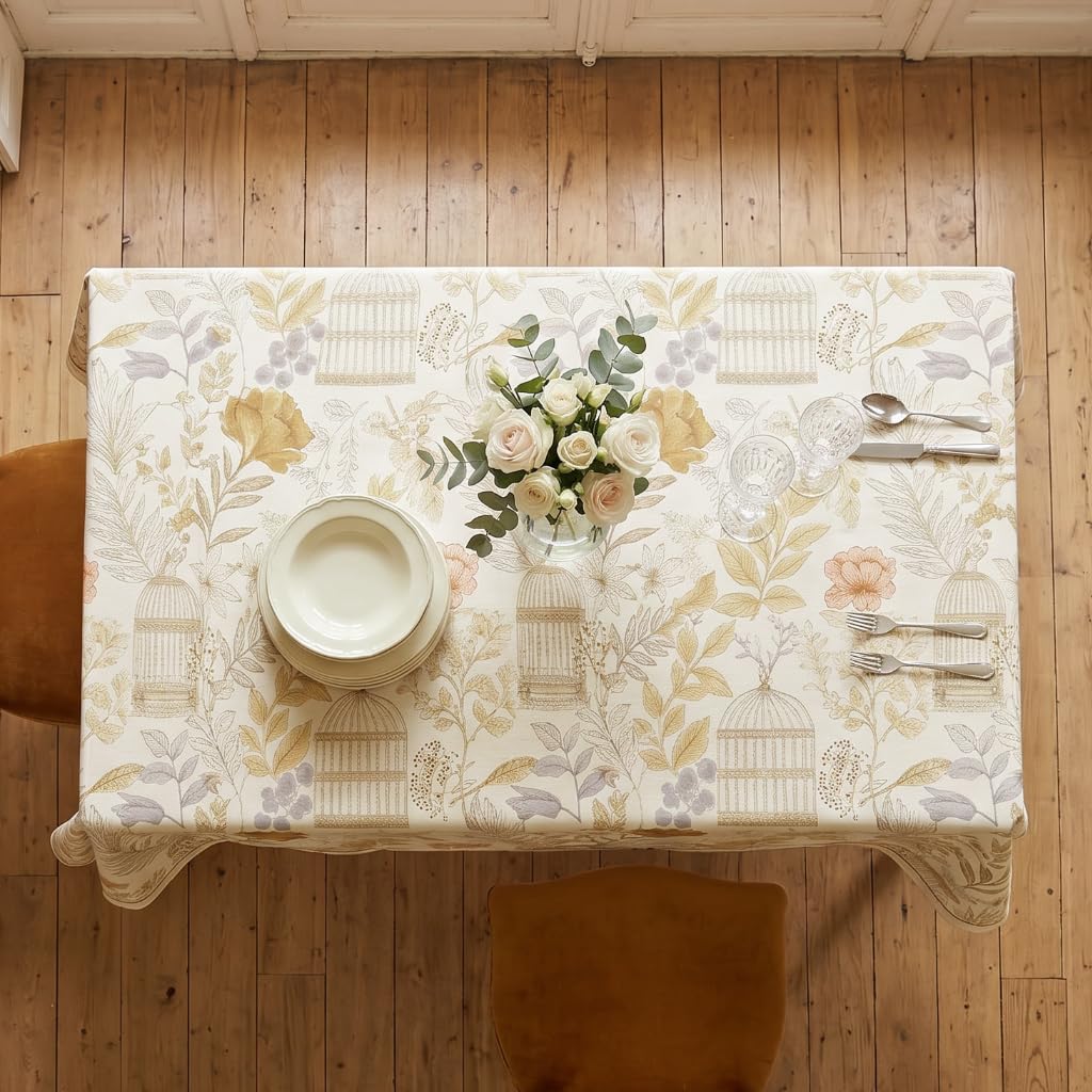 Designer French Farmhouse Fall Tablecloth, Rectangular, 87"x63"