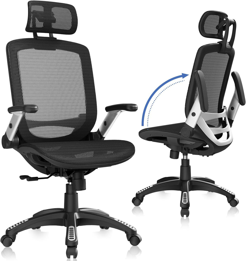 Ergonomic, High Back Home Desk Chair with Headrest, Flip-Up Arms, 90-120° Tilt Lock and Wide Cushion, Big and Tall