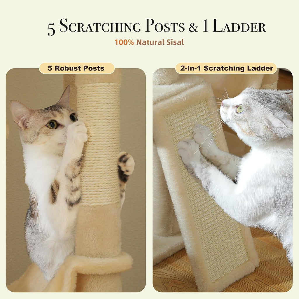 Floor to Ceiling Cat Tree, 85-112" Tall Cat Tower with Dual Posts