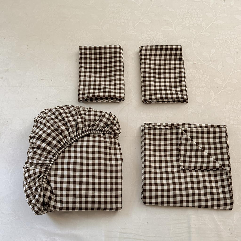 18-24 Inches Extra Deep Pocket Queen Sheets, Mocha Gingham