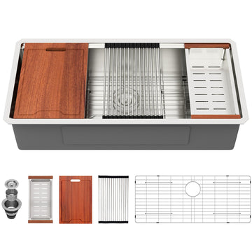 39 Inch Undermount Kitchen Sink Workstation Large Single Bowl Under Counter Kitchen Sink T304 16 Gauge Stainless