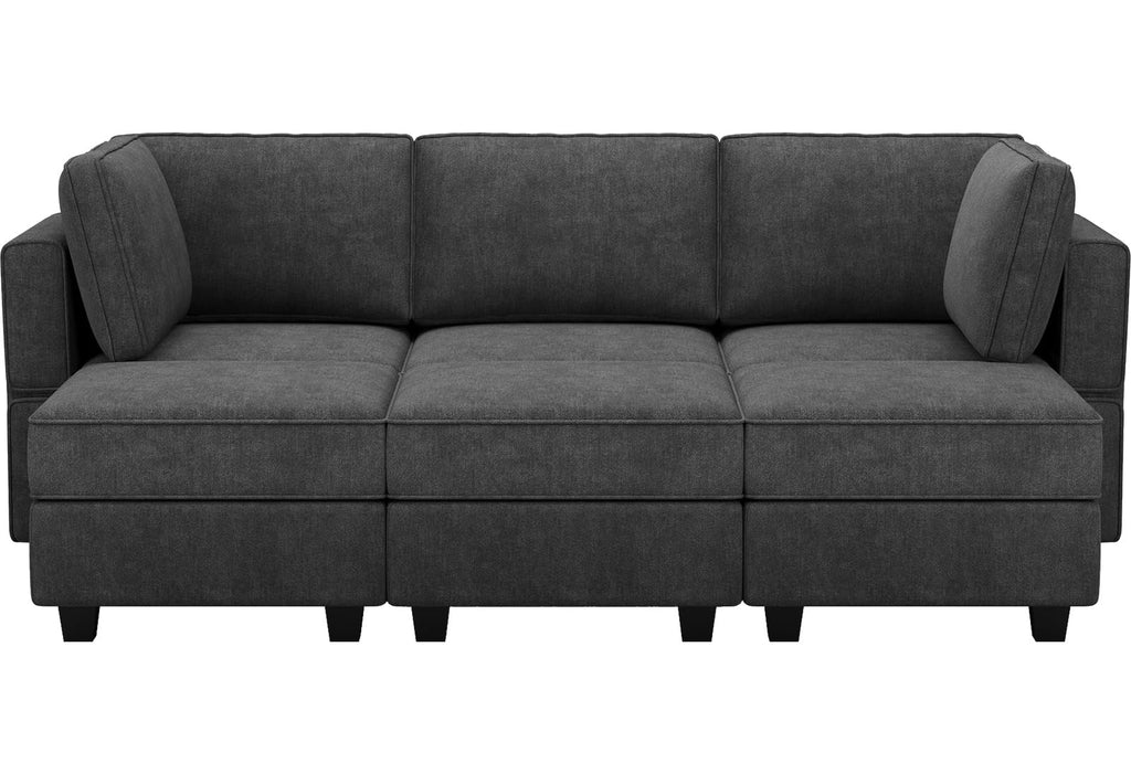 Terry Fabric Modular Sectional Sleeper Sofa Bed with Storage Convertible Sectional Couches 6 Seaters Black Modular