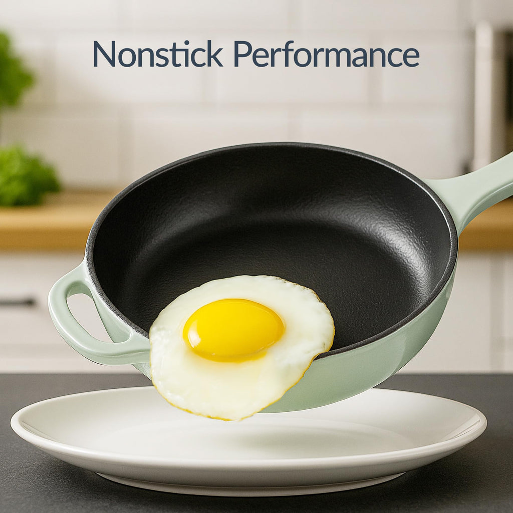 6-Piece Cast Iron Cookware Set, Ceramic Coated 6Qt Dutch Oven, 2Qt Skillet W/Lid, 10" Grill Pan W/Press, Non-toxic