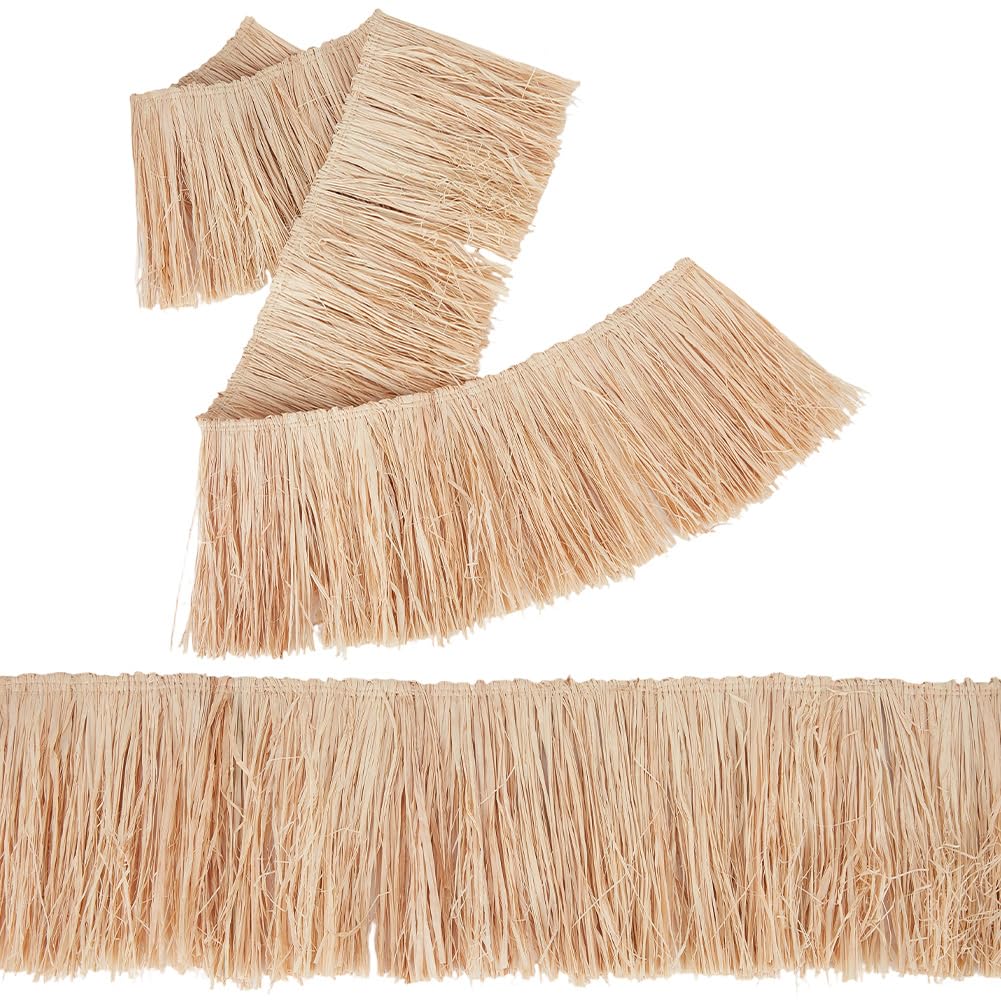 5.91 Inch Grass Raffia Fringe Trim Tassel Straw Natural Navajo White Rustic Ribbon Lightweight Trimming - 1.09 Yard