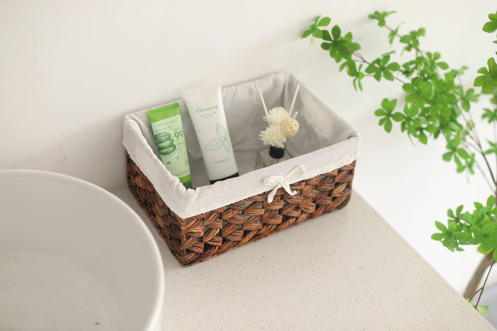 Water Hyacinth Storage Basket Small with Metal Frame & Removable Liner