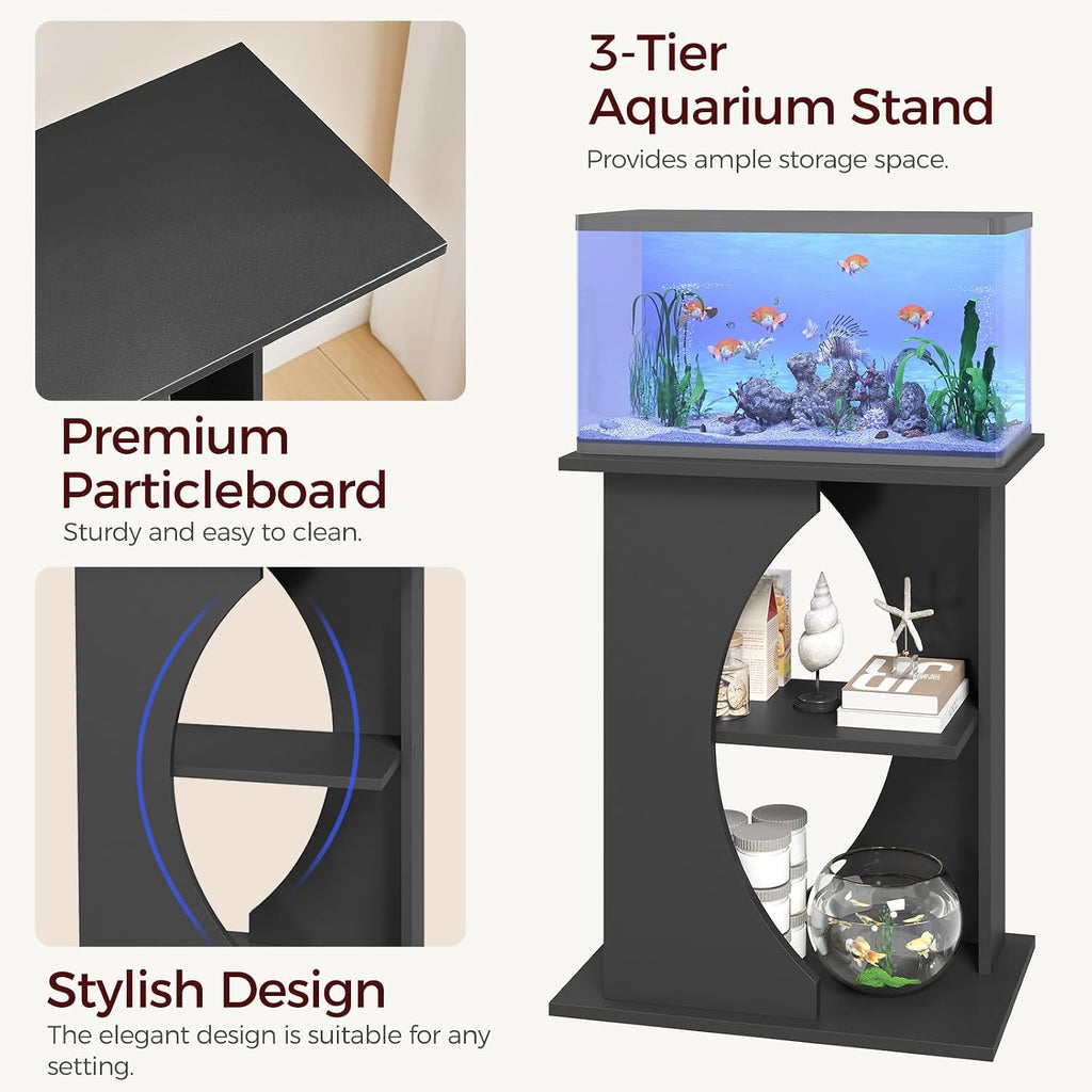 10 Gallon Fish Tank Stand, Wooden Aquarium Stand with 3-Tier Storage Shelves, Heavy Duty Turtle Reptile Terrarium