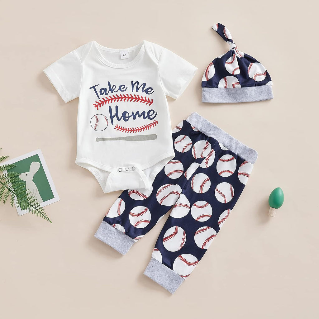 Newborn Baby Boy Baseball Outfit New Player in Town Romper Baseball Jogger Pants 3Pcs Coming Home Outfit