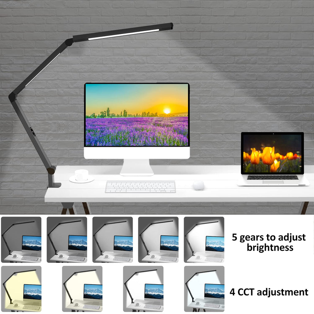 LED Desk Lamp with Clamp, Architect Desk Lamp with Remote Control, Swing Arm Clamp on Computer Light, Clip-on