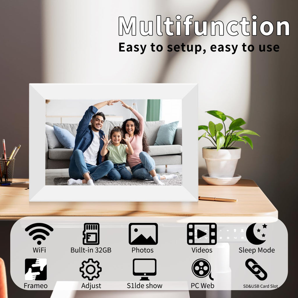 Frameo 10.1" Digital Picture Frame White, Smart WiFi Digital Photo Frame with IPS Touch Screen, 1280x800 HD Display