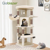 Corner Cat Tree, 51in Curved Series Modern Cat Tower for Indoor Cats with Hammock, 7 Sisal Scratching Posts