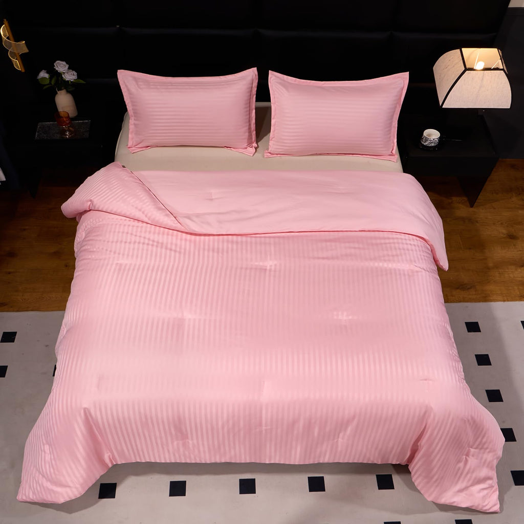 Pink Comforter Set Damask Striped Hotel Bedding Set