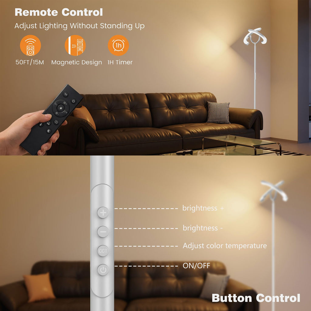 30W LED Floor Lamp, 350° Rotating Reading Standing Lamp with Remote Control, Stepless Dimmable Modern