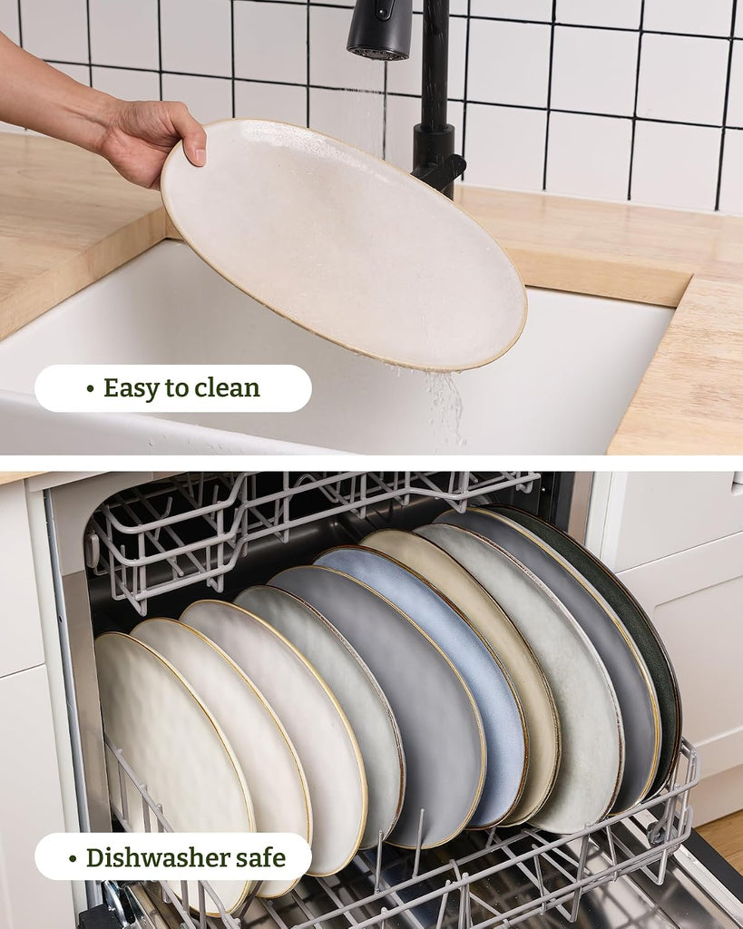 Serving Platters Set of 3 Sizes - Oval, Cappuccino White | 15.59"/14.3"/12.9" Fine Stoneware Serving Trays for Party