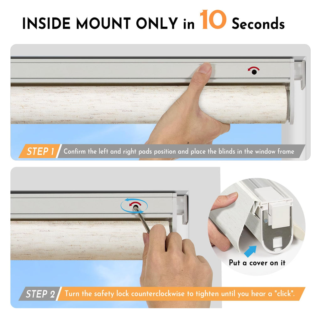 Smart Motorized Blinds with Remote, No Drill Automatic Roller Shades for Indoor Windows, Light Filtering Linen