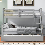 Trundle Bunk Bed, Twin Over Full Wood Bunk Bed with Twin Trundle, Solid Wood Bunk Bed Frame with Guardrail and Ladder