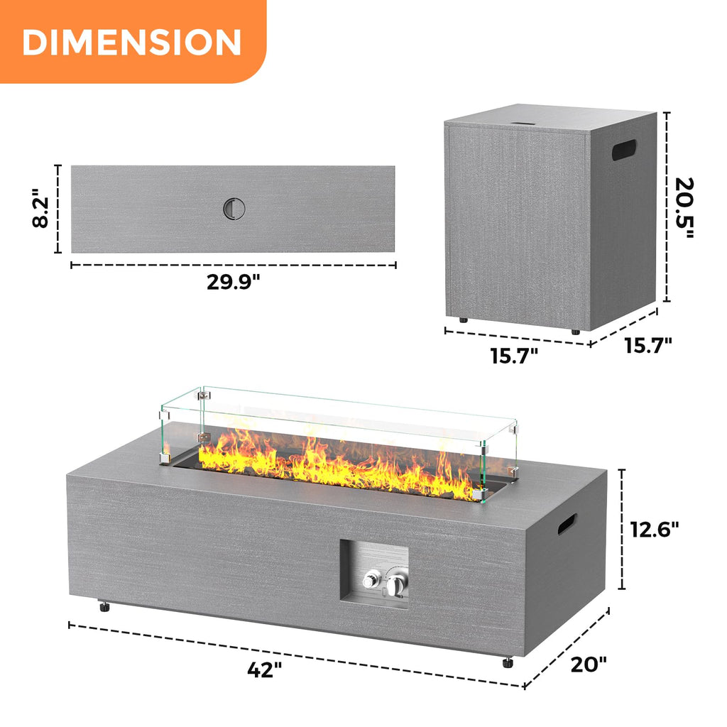 42in Fire Pit Table Propane Gas Fire Pits 50, 000 BTU for Outdoor