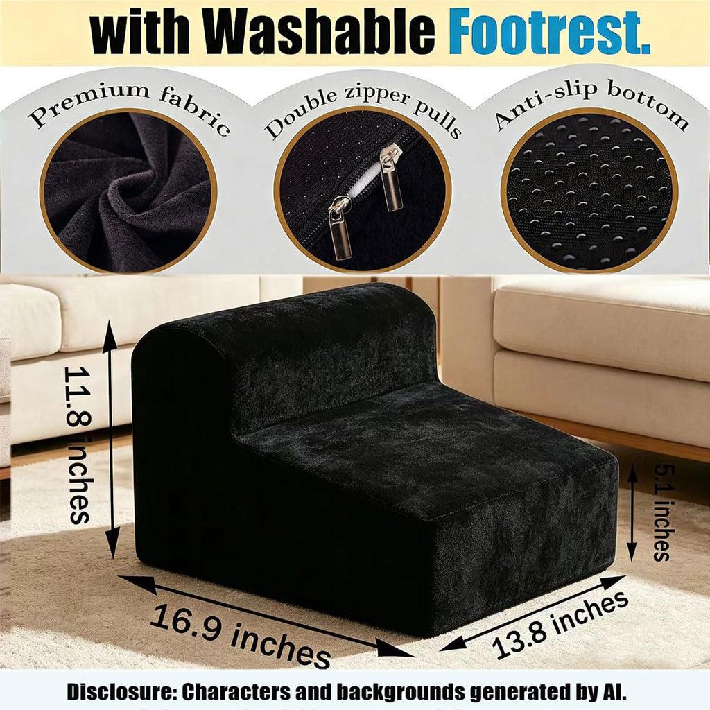 Modern Foam Filled Foot Stool, Soft Lightweight Pouf Ottoman Floor Rest Desk, Small Spaces, (Black)