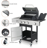 3-Burner Propane Gas Grill with Side Burner, 37,230 BTU BBQ Grill with Enameled Cast Iron Grates and Stainless Steel Body for Outdoor Cooking
