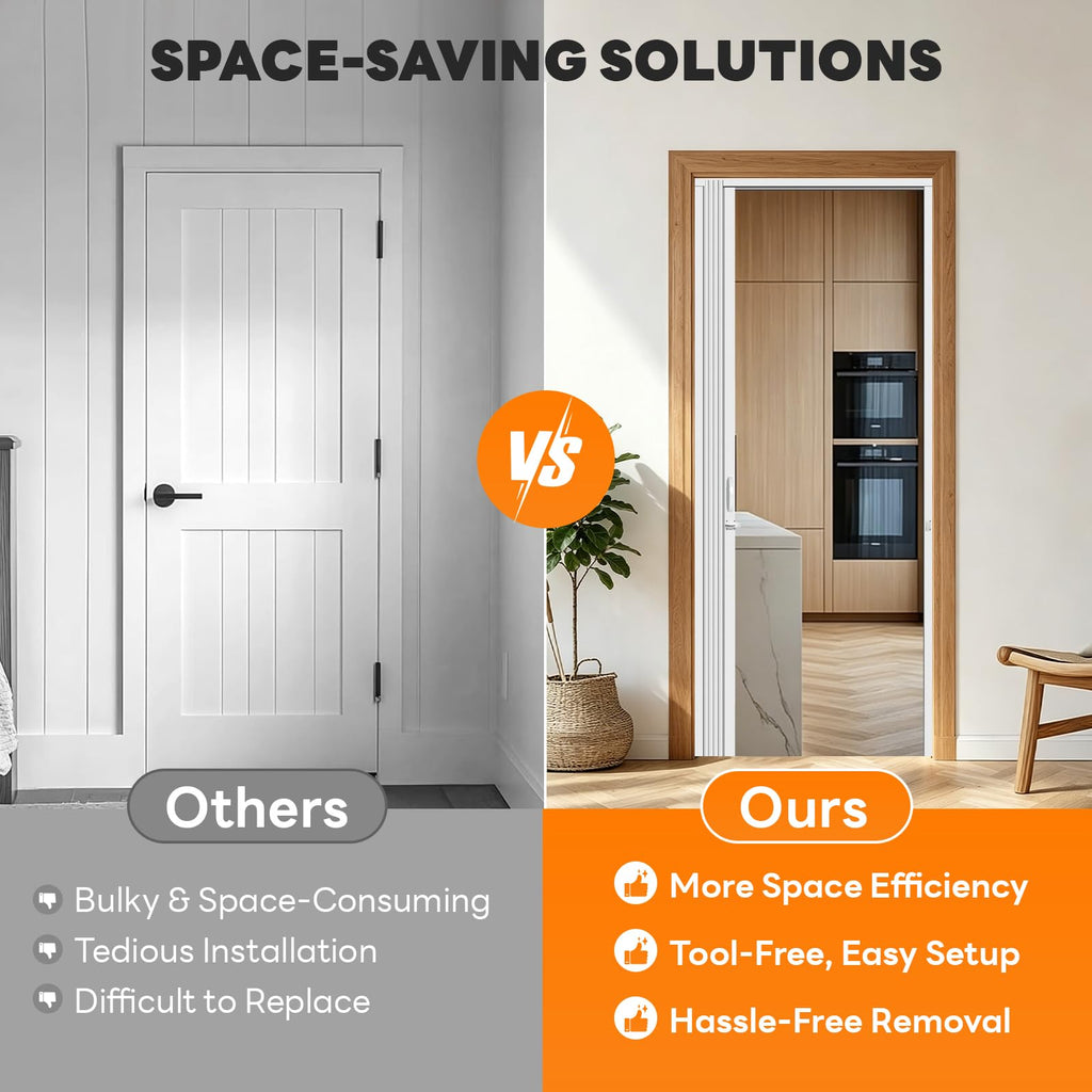 60" x 96" Accordion Door Interior with Lock, White