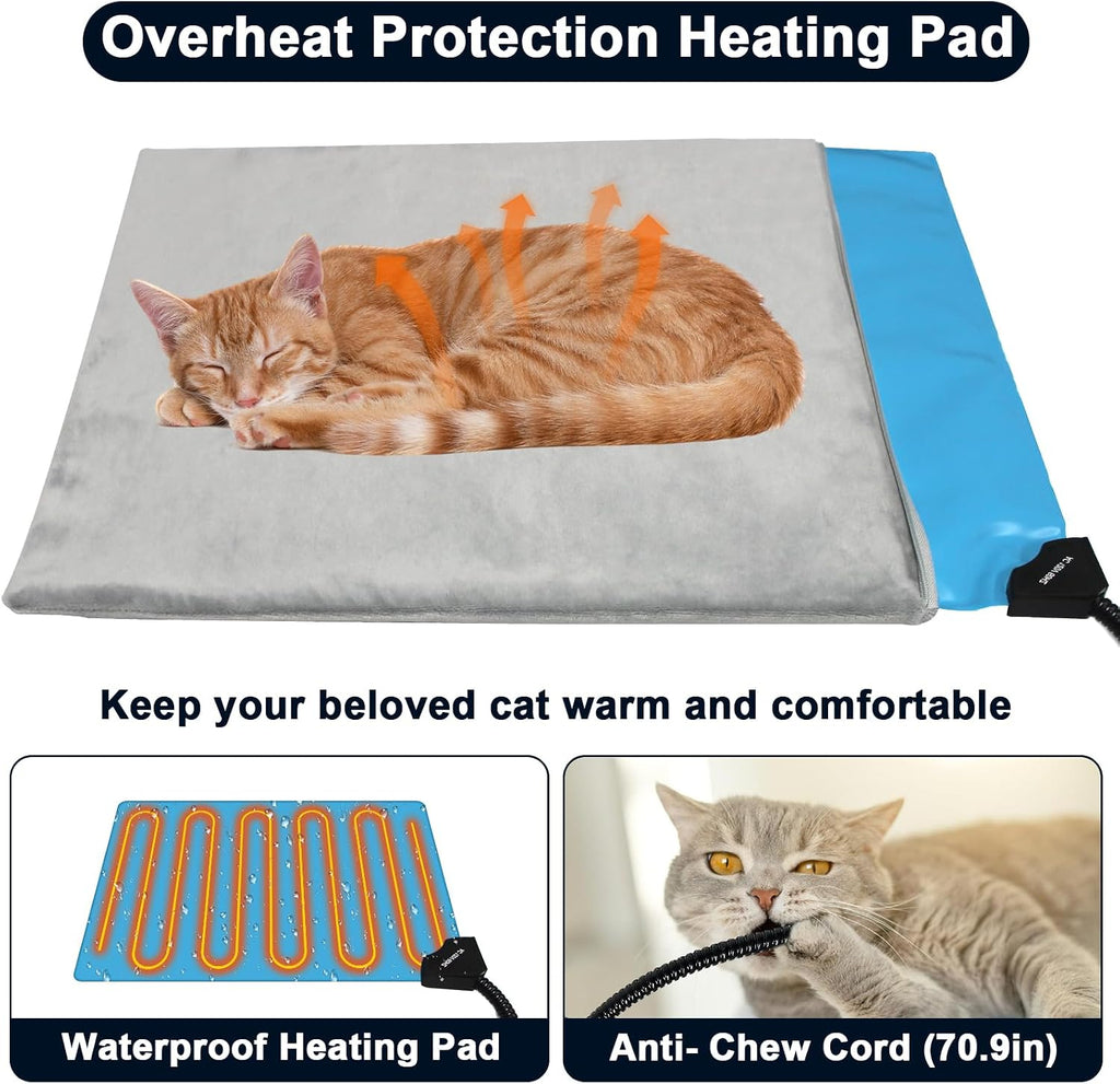 Indestructible Heated Cat House for Outside, Large Heated Outdoor Cat House 100% Weatherproof with Escape Door