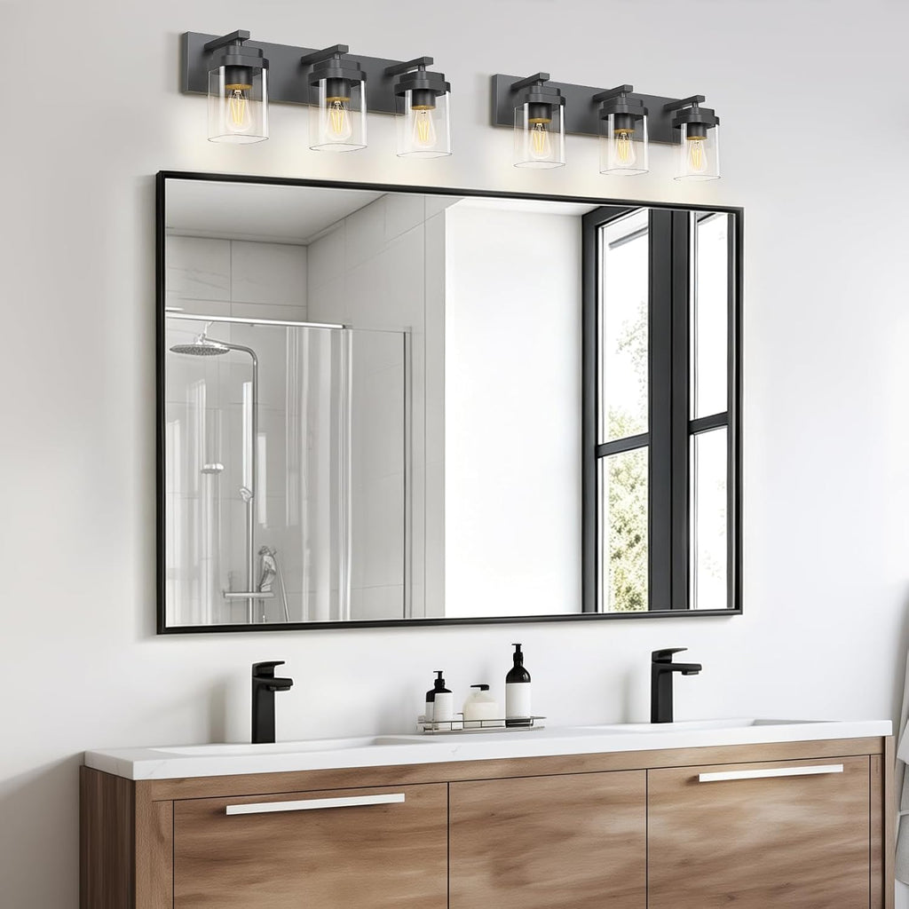Black Bathroom Light Fixtures, 3 Lights Bathroom Lighting Fixtures Over Mirror, Square Design & Rectangle Large