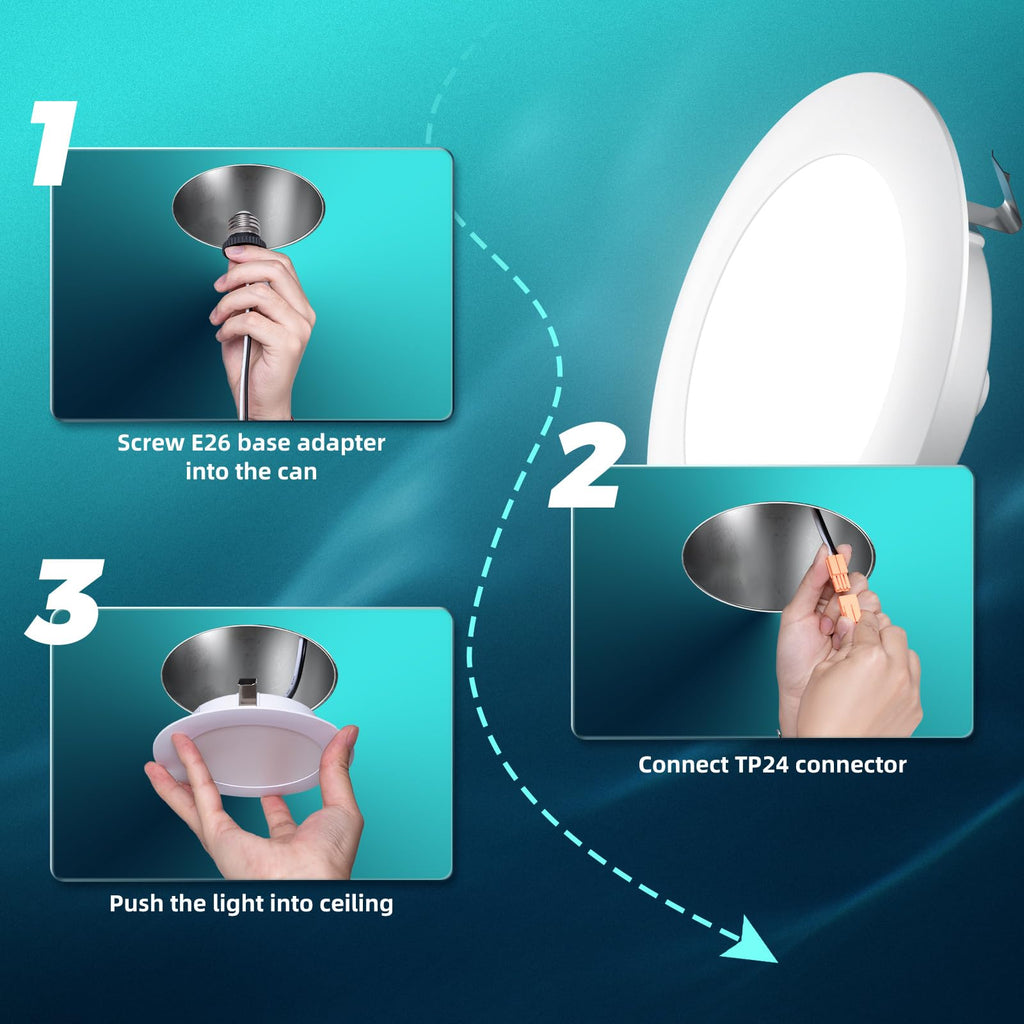 4 Pack Retrofit LED Recessed Lighting 4 Inch, 5CCT, White