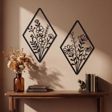 Metal Wall Art, Metal Flower Wall Decor, Black - Set of 2