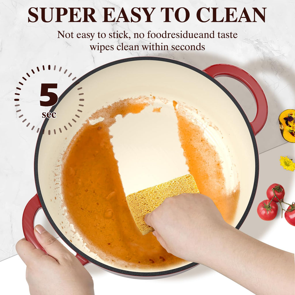7QT Enameled Cast Iron Dutch Oven with Lid & Cotton Potholders-Heavy-Duty Cookware for Bread Baking, Braising, Stews