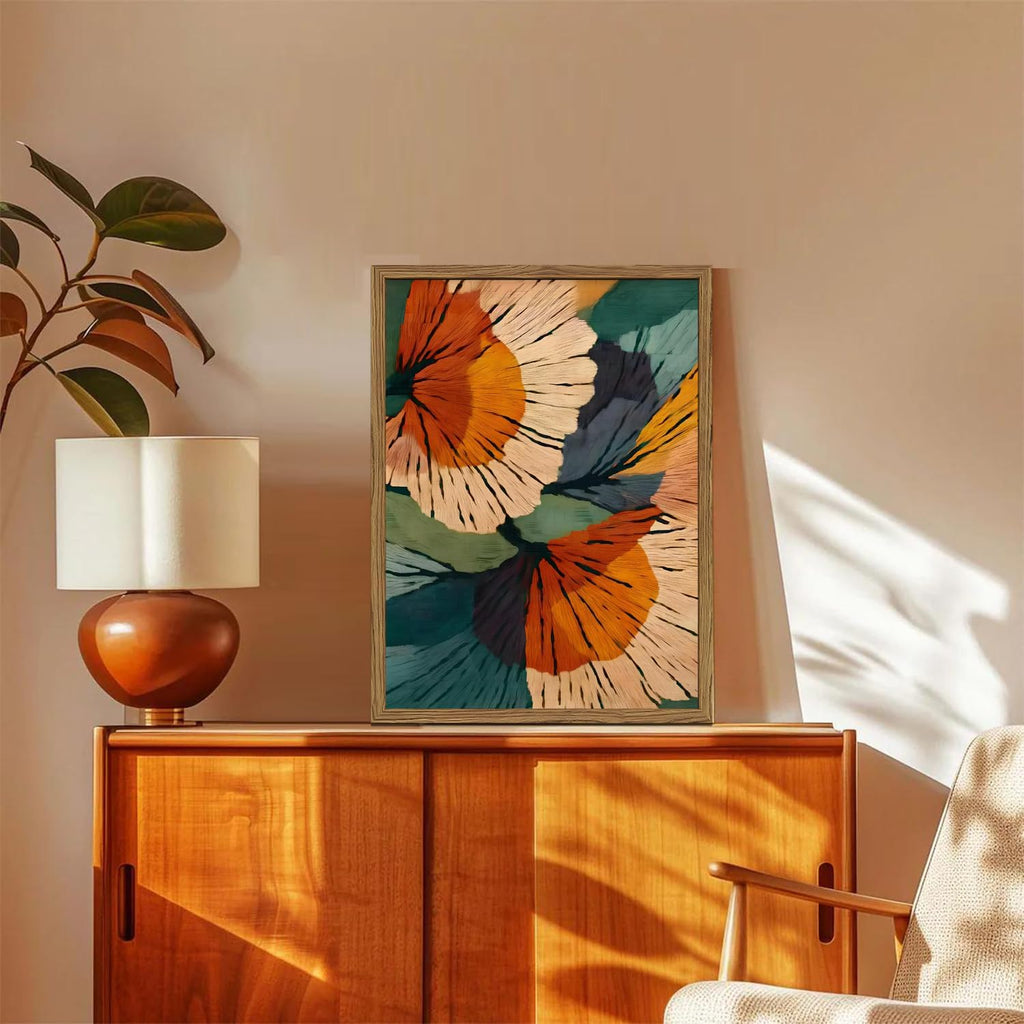 Framed Abstract Floral Wall Art, Boho Vintage Flower Pictures Wall Decor, Mid Century Modern Botanical Paintings