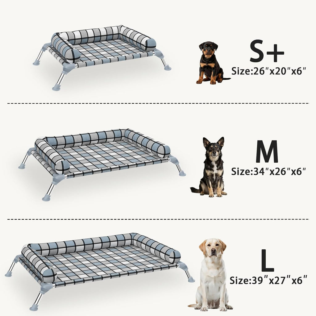 Elevated Dog Bed with Bolster, Portable Raised Lifted Pillow Pet Cot Beds