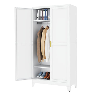 Metal Wardrobe Closet with Adjustable Hanging Rod and Shelves
