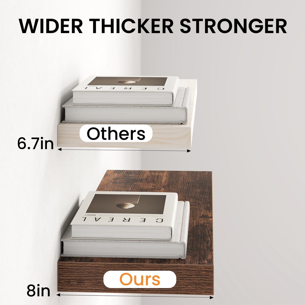 Floating Shelves for Wall - 2 Pack 30 Inch Long Rustic Wooden Display Shelves - 8 Inch Deep Wall Mounted Storage