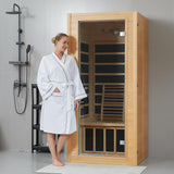 Springspa Far Infrared Sauna, Low EMF 1 Person Sauna, Indoor Canadian Hemlock Wood Home Dry Saunas Room with 1400W
