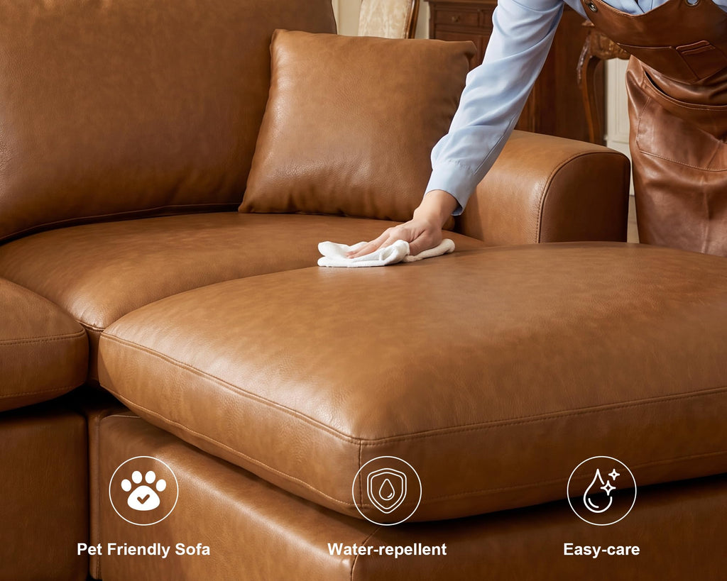 Oversized Leather Modular Sectional Sofa, Brown