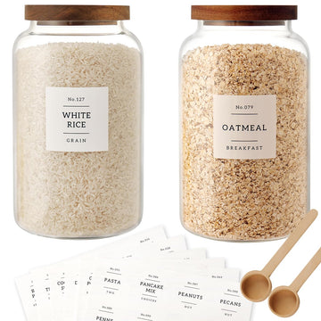 2 PCS Large Glass Jar with Airtight Lid, Glass Food Storage Jars for Tea, Spice, Cereal, Egg, Flour, Coffee and More(98