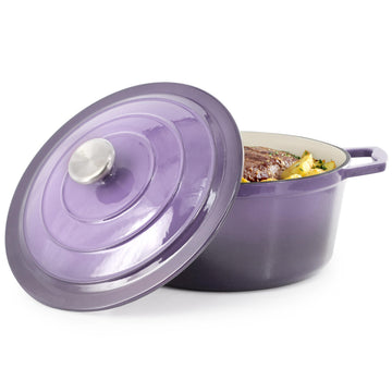 5 Quarts Round Enameled Cast Iron Casserole with Lid in Gradient Purple