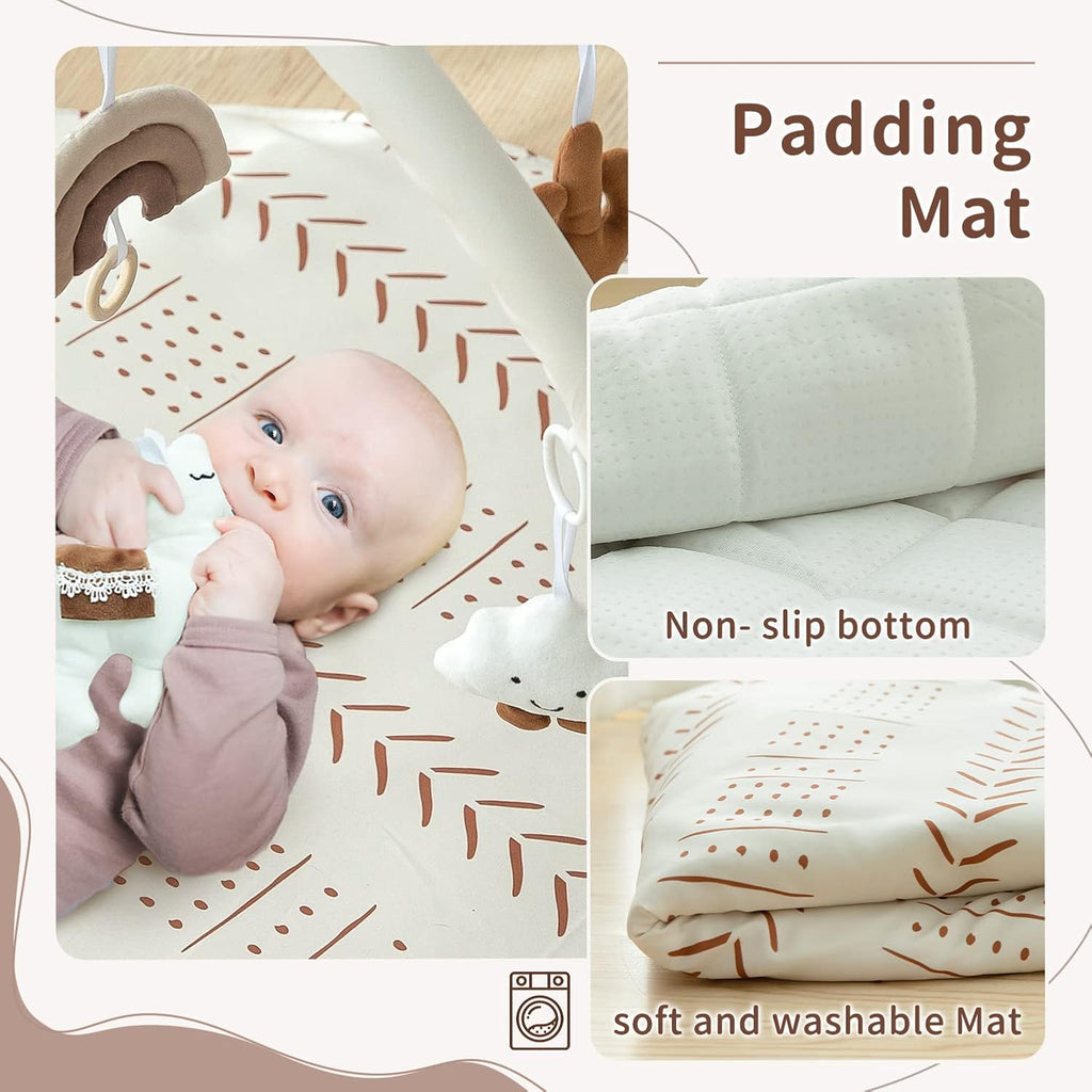 Activity Gym Mat Mudcloth Baby Activity Center with 5 Hanging Toys