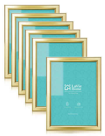 5x7 Picture Frames (6 Pc, Gold) Simple Designed Photo Frame with High Definition Glass for Wall Mount & Table Top