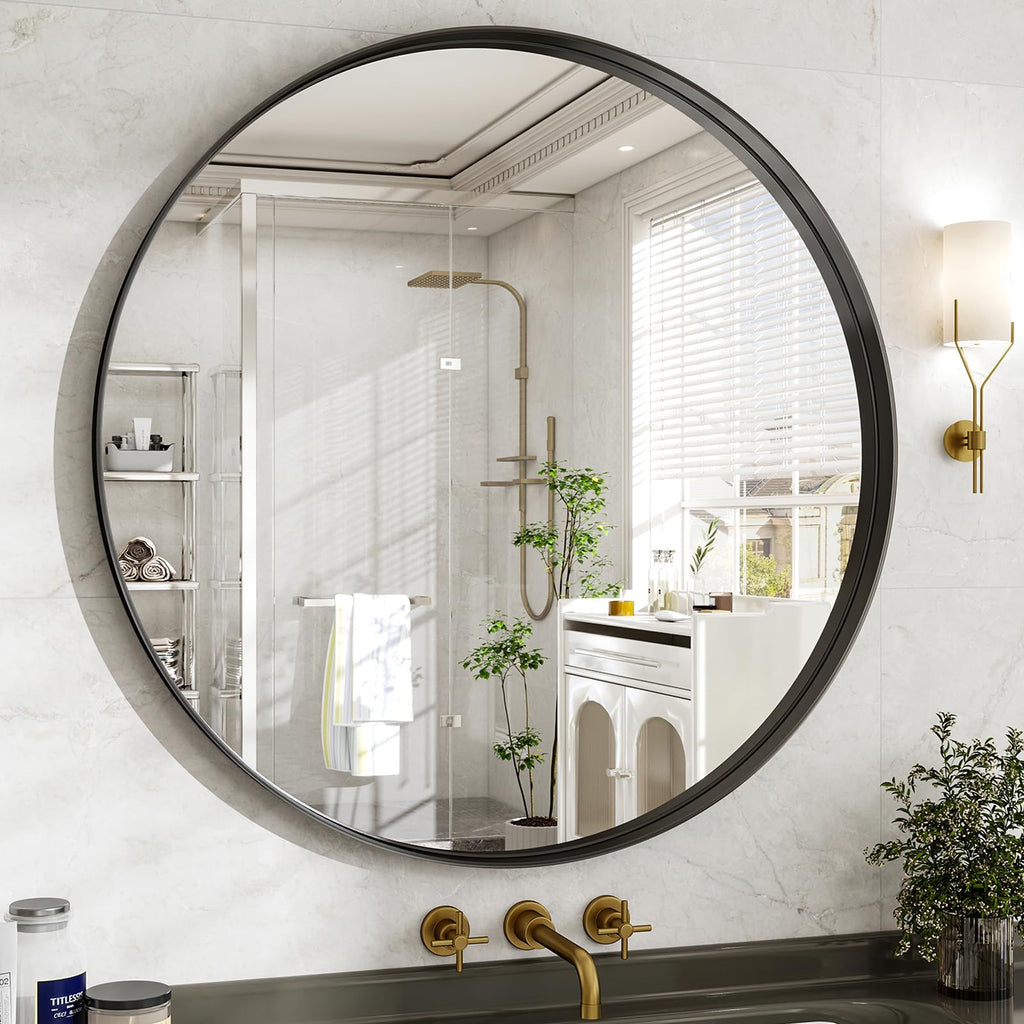 36 Inch Round Bathroom Mirror - Wall Mounted Circle Mirror with Metal Frame, Modern Mirror Suitable, Vanity