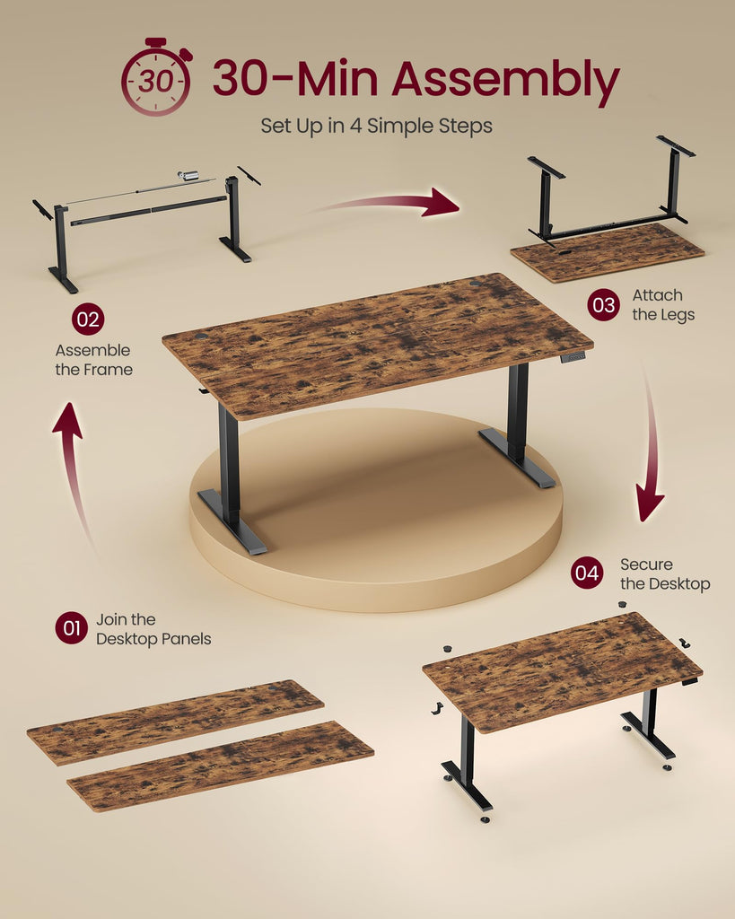 Standing Desk, 63x28 Inch Electric Adjustable Desk, 30-Min Assembly