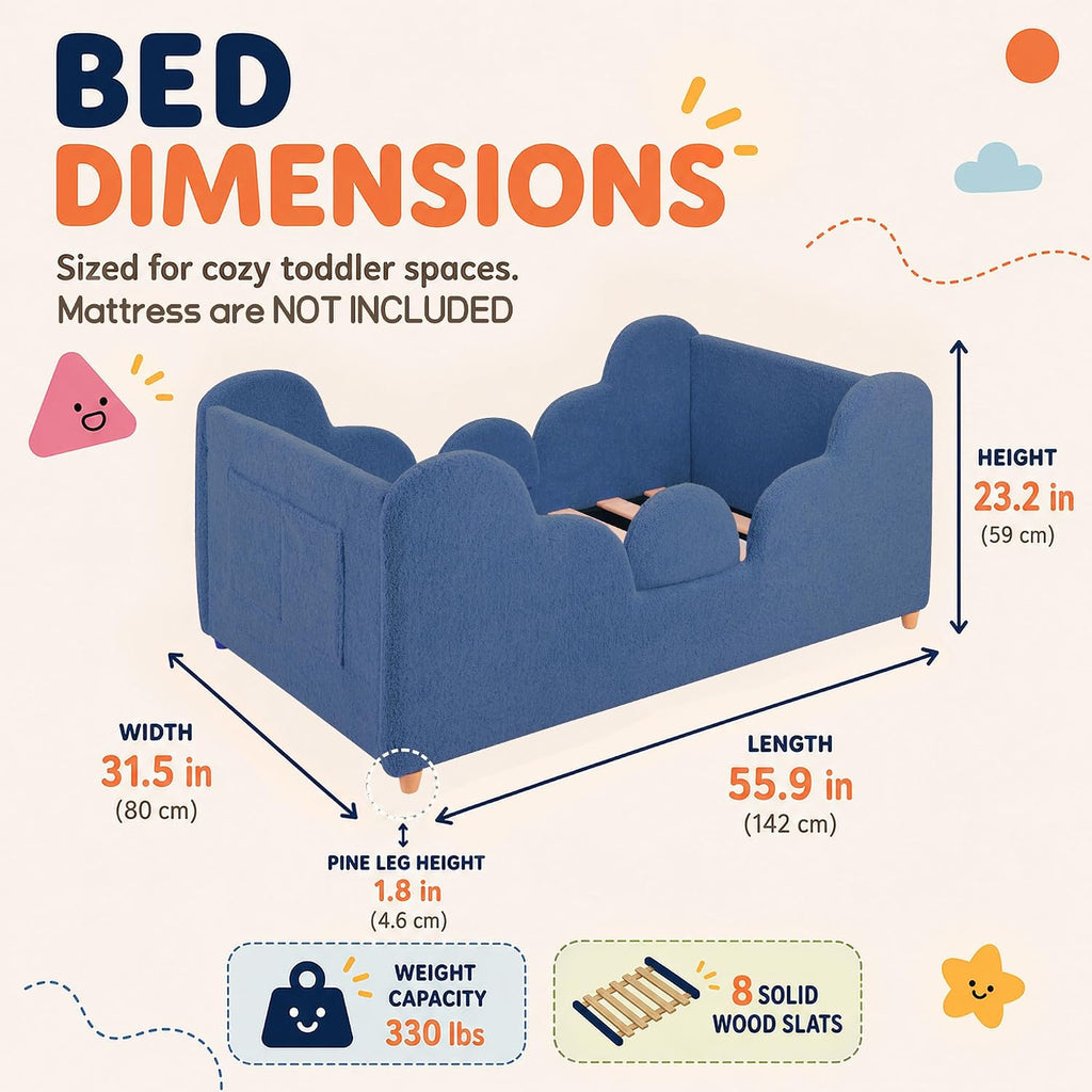 Toddler Floor Bed, Soft Montessori Bed with Removable Rails
