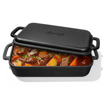 Cast Iron Casserole Dish with Lid 9x13", 2-In-1 Cast Iron Baking Pan