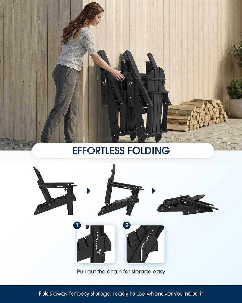 Folding Adirondack Chairs 2 Pack, Patio & Outdoor Chairs, Plastic Weather Resistant with Cup Holder for Deck