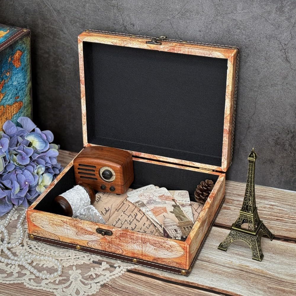 Vintage Wooden Storage Box - Treasure Chest Themed Gift, Keepsake Box for Trinkets, Jewelry, Mementos - Global Decor