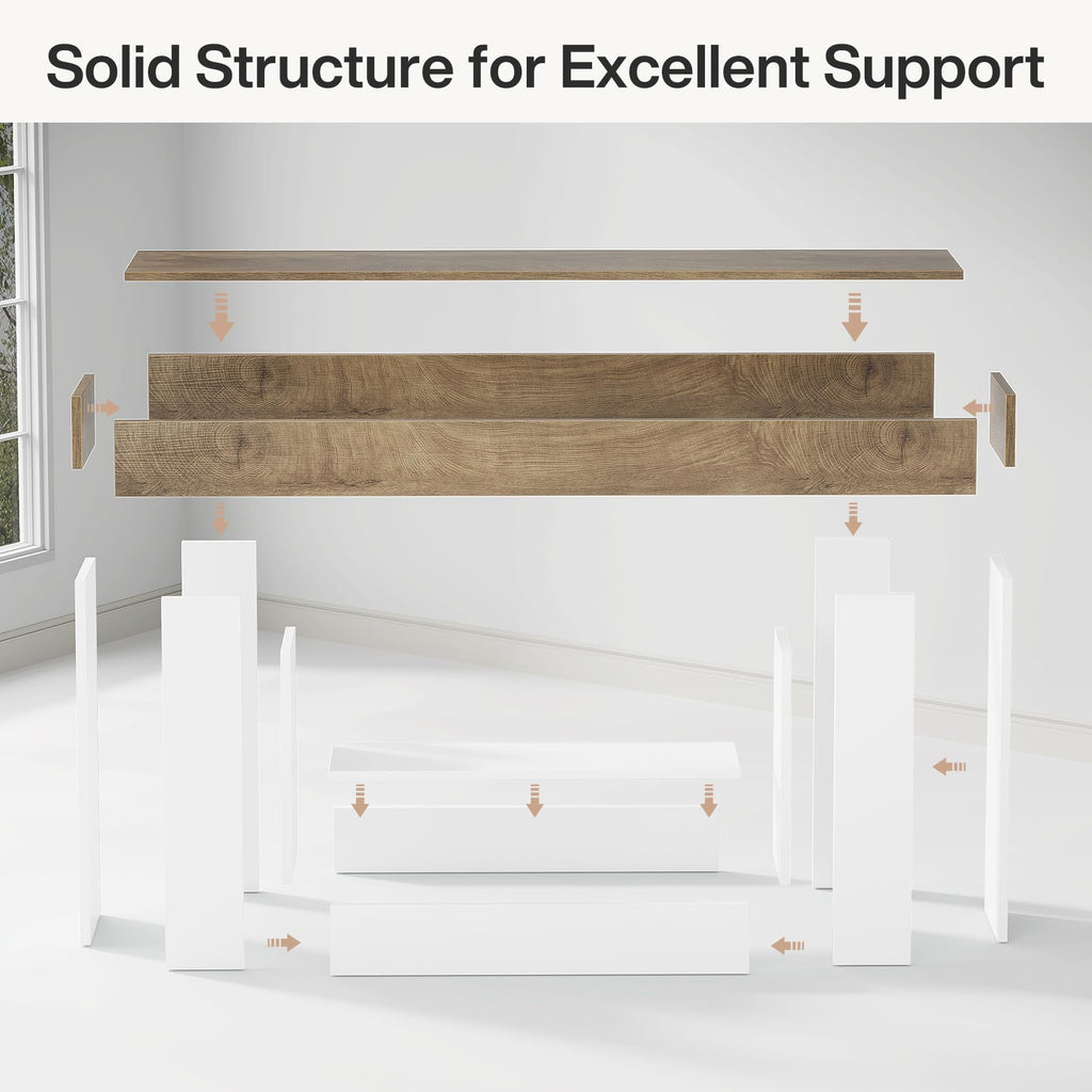 63" Console Table, Farmhouse 2-Tier Entryway Table with U-Shaped Base, Narrow Long Wood Sofa Table Behind Couch Table
