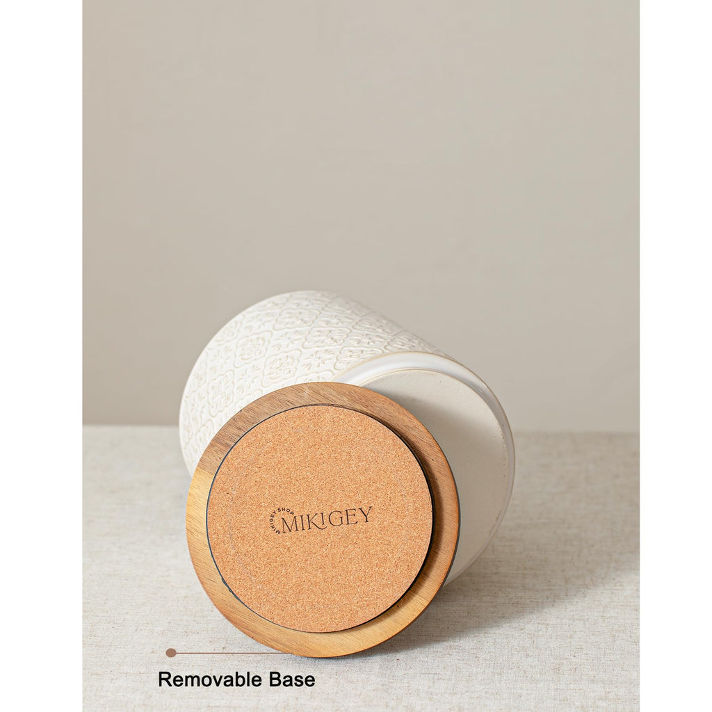 Kitchen Utensil Holder, 360° Rotating Extra Large Ceramic Utensil Holder with Embossed Pattern, 7.3" Cooking Utensil