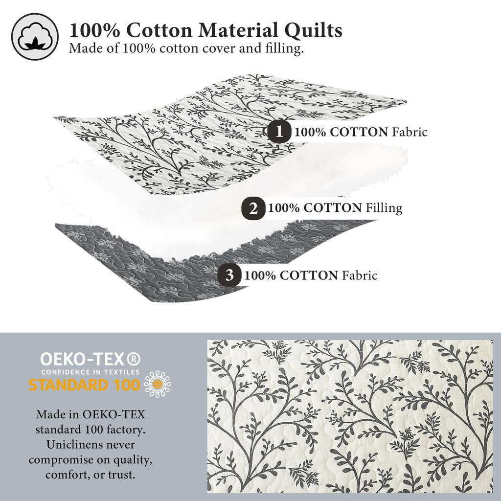 100% Cotton Quilt Set - Farmhouse Botanical Quilts Bedding Set, Chic Reversible Bedspreads Coverlet